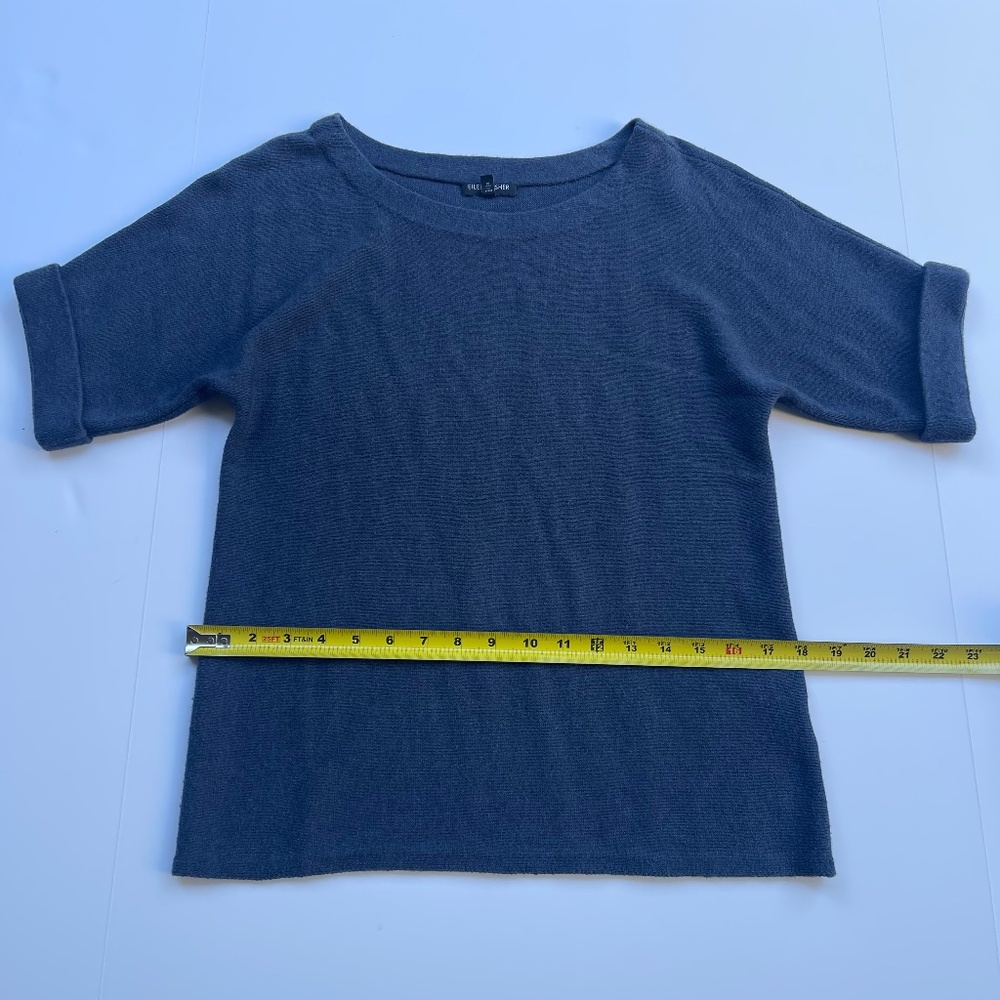 Eileen Fisher sweater dusk blue short sleeve, petite (PP) cotton/cashmere blend - Picture 8 of 11